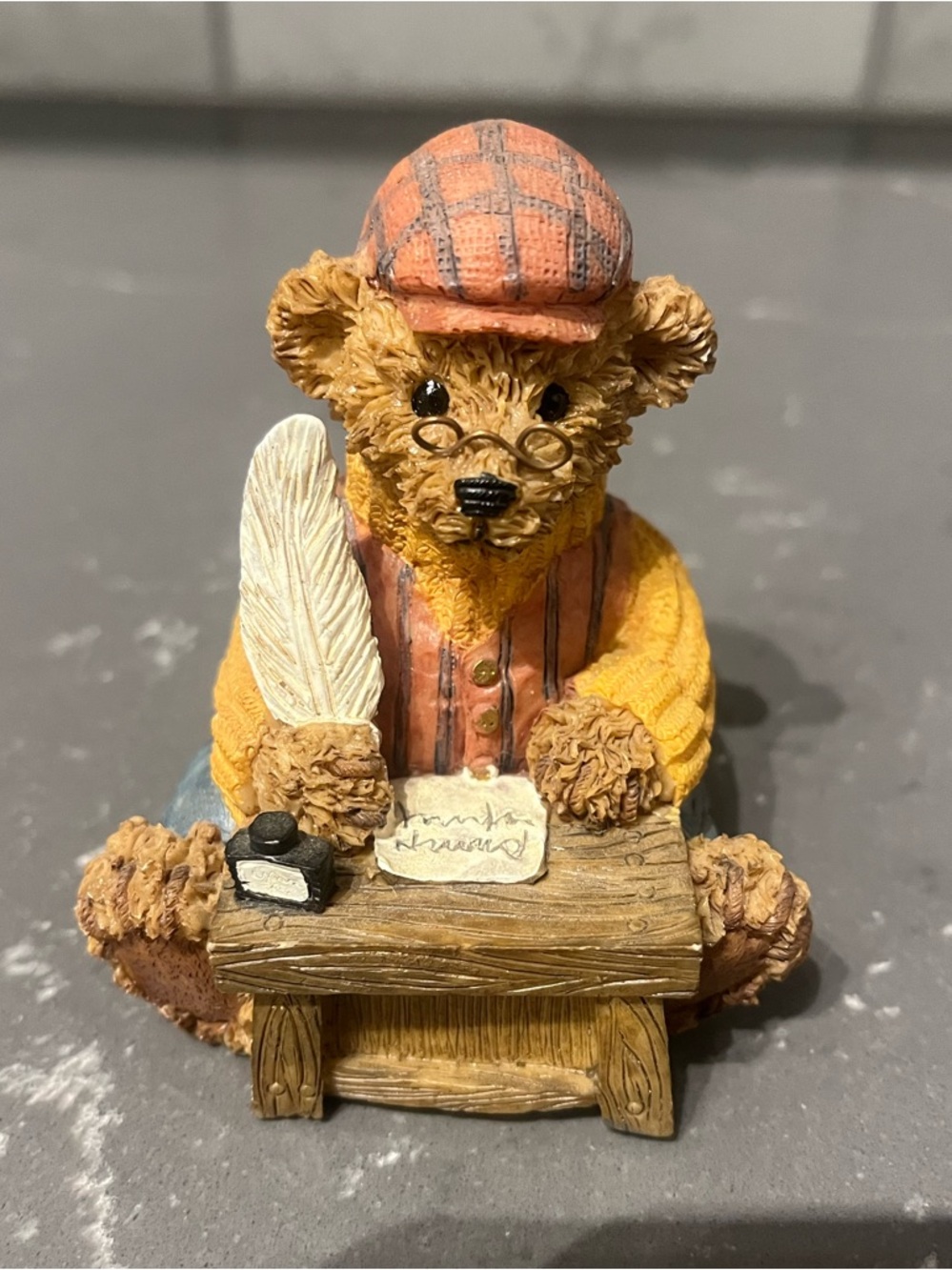 1999 Home Interiors “Love Letters” Bear Figurine Writer Quill Ink Kuddles Korner